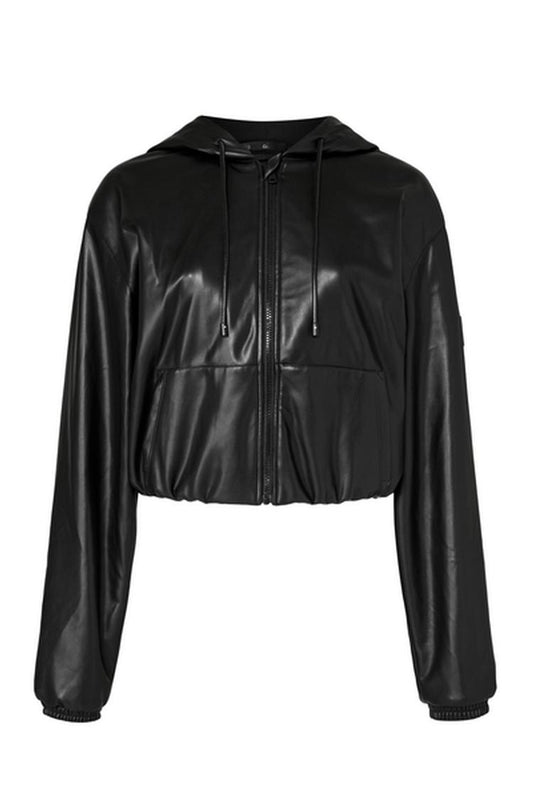 FAUX LEATHER POWER HOUR FULL ZIP CROPPED JACKET