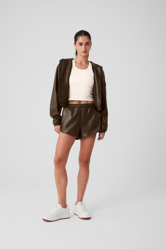 FAUX LEATHER POWER HOUR FULL ZIP CROPPED JACKET