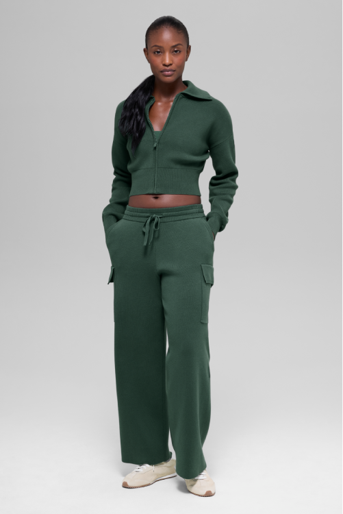 SCHOLAR KNIT CROPPED FULL ZIP JACKET – ALO Indonesia