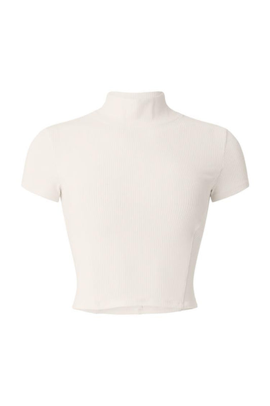 WELLNESS RIB MOCK NECK POLISHED SHORT SLEEVE