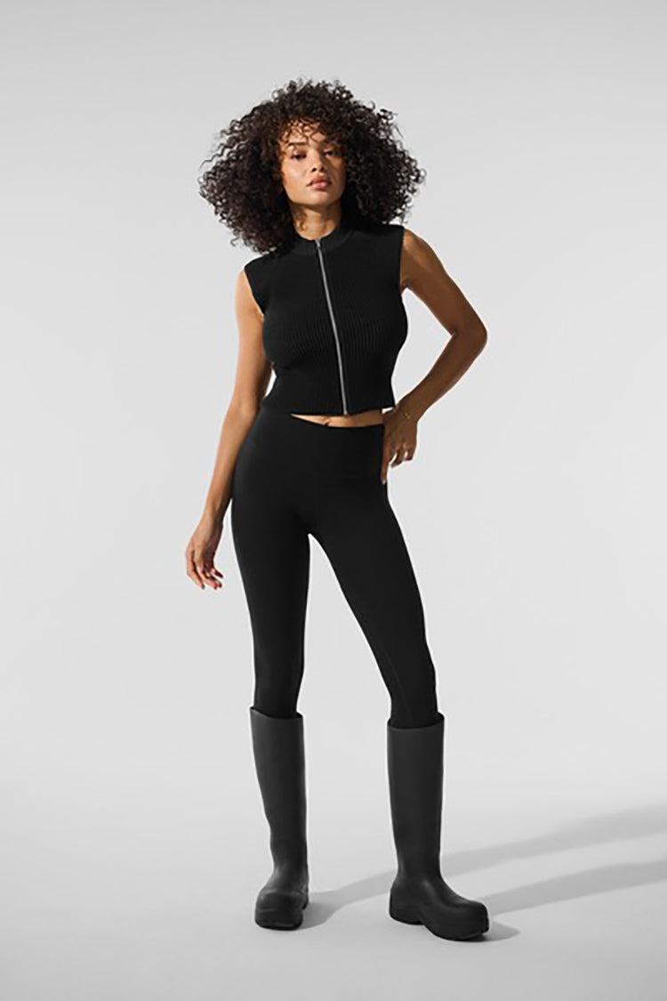 ブラジャー [Alo Yoga] Denim Knit Sleeveless Full Zip Top Denim Knit Sleeveless Full Zip Top - Black/Anthracite | Alo Yoga