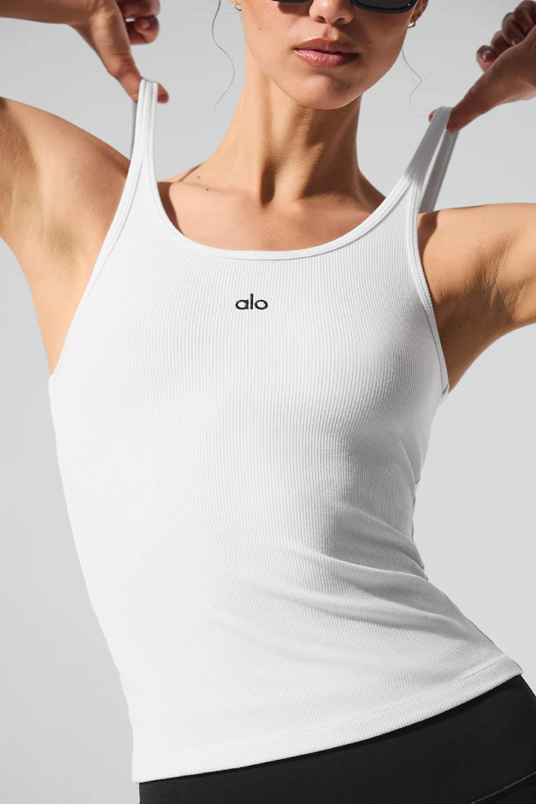 ALO♡Ribbed Prosper Tank♡ White♡XS Ribbed Prosper Tank - White | ALO