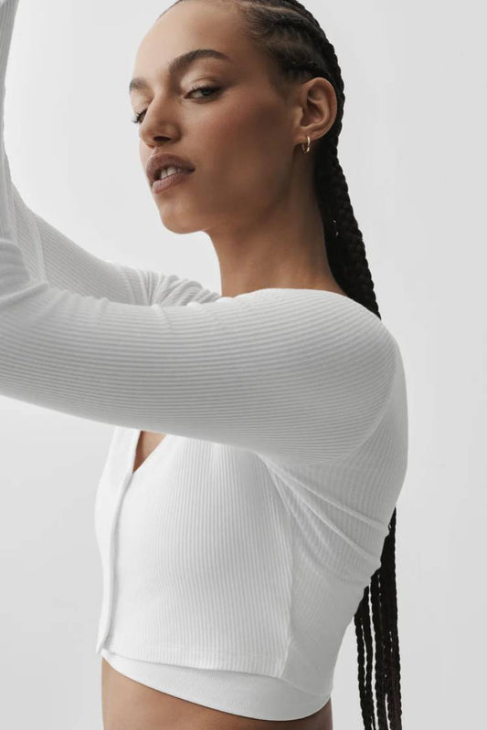 RIBBED CROPPED WHISPER CARDIGAN