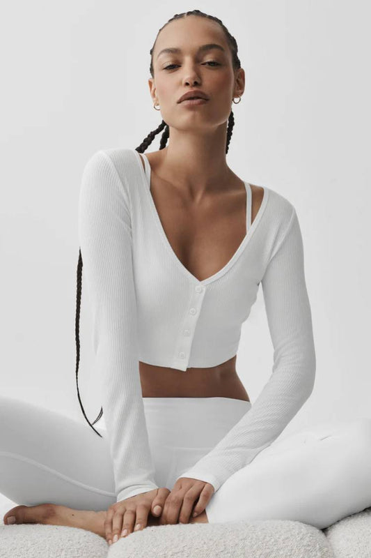 RIBBED CROPPED WHISPER CARDIGAN