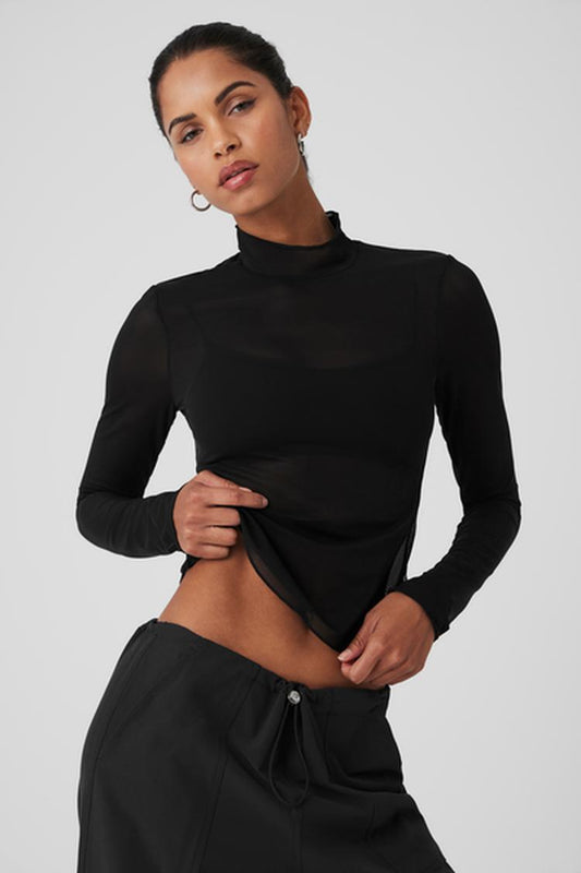 MESH SHEER ILLUSION MOCK NECK LONG SLEEVE