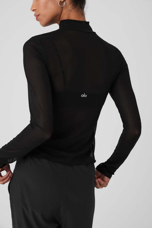 MESH SHEER ILLUSION MOCK NECK LONG SLEEVE