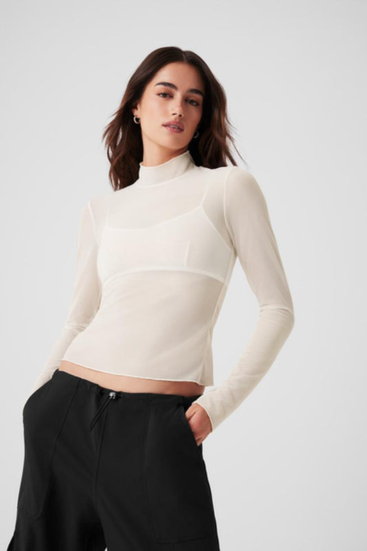 MESH SHEER ILLUSION MOCK NECK LONG SLEEVE