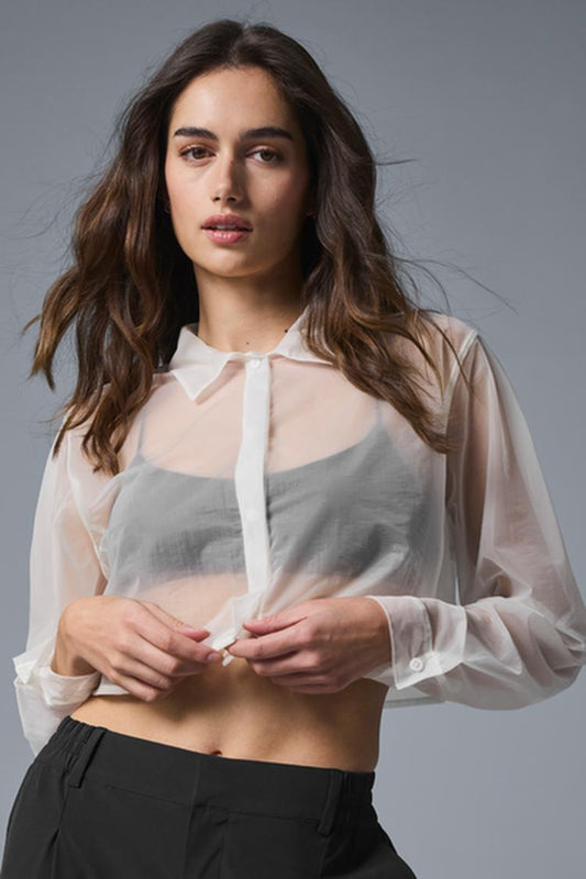 SHEER CROPPED TAKE ME OUT BUTTON UP