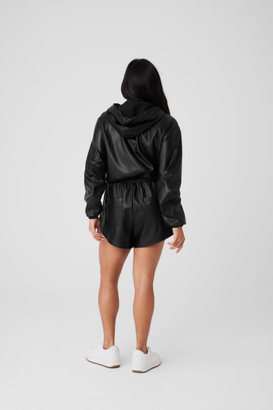 FAUX LEATHER POWER HOUR FULL ZIP CROPPED JACKET