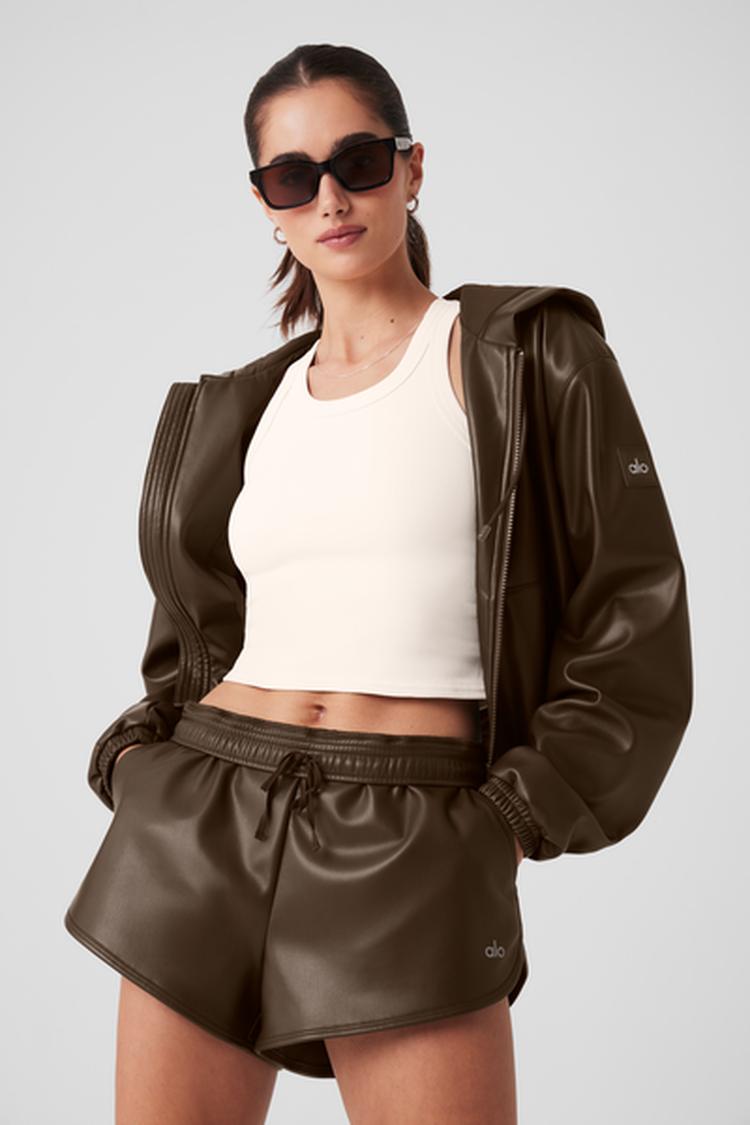 FAUX LEATHER POWER HOUR FULL ZIP CROPPED JACKET – Alo Yoga