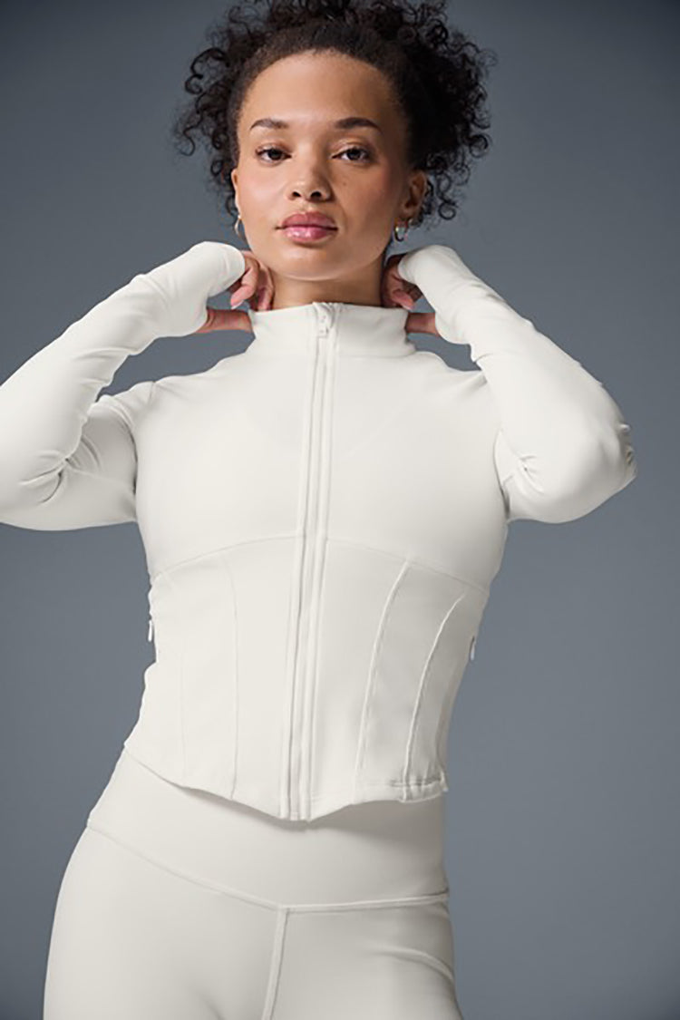 Alo Yoga☆Airbrush Corset Full Zip Jacket ブラックアイボリー Airbrush Corset Full Zip Jacket - Black | ALO
