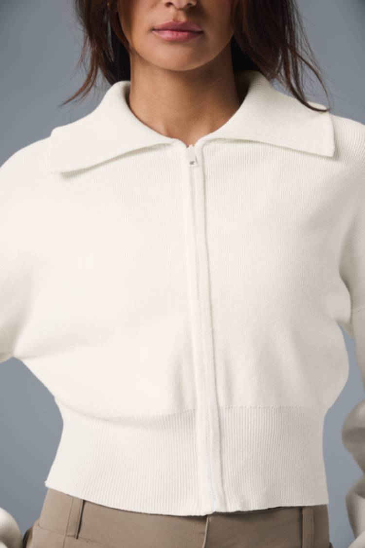 SCHOLAR KNIT CROPPED FULL ZIP JACKET – Alo Yoga Indonesia