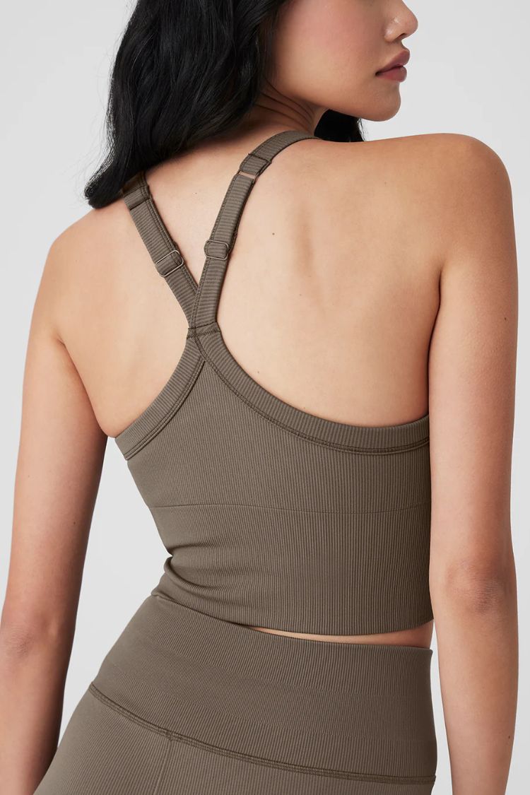 ヨガ・ピラティス alo Seamless Ribbed Favorite Bra Tank Seamless Ribbed Favorite Bra Tank - Black | ALO
